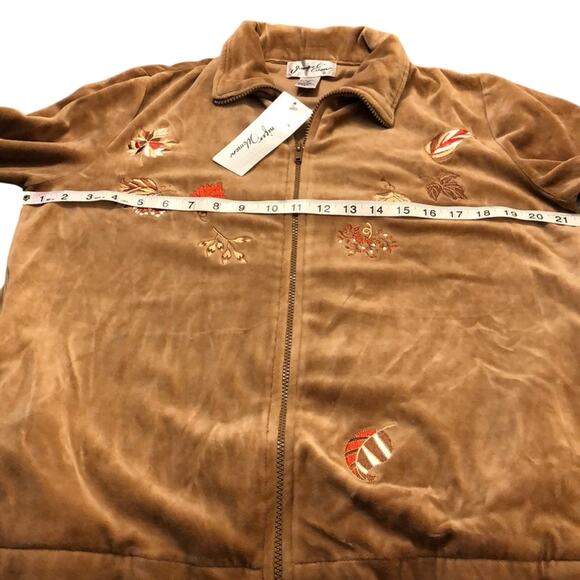 Jennifer Eden Fall Leaves Embroidered Velour Front Zip Jacket Track Vintage - Picture 7 of 8